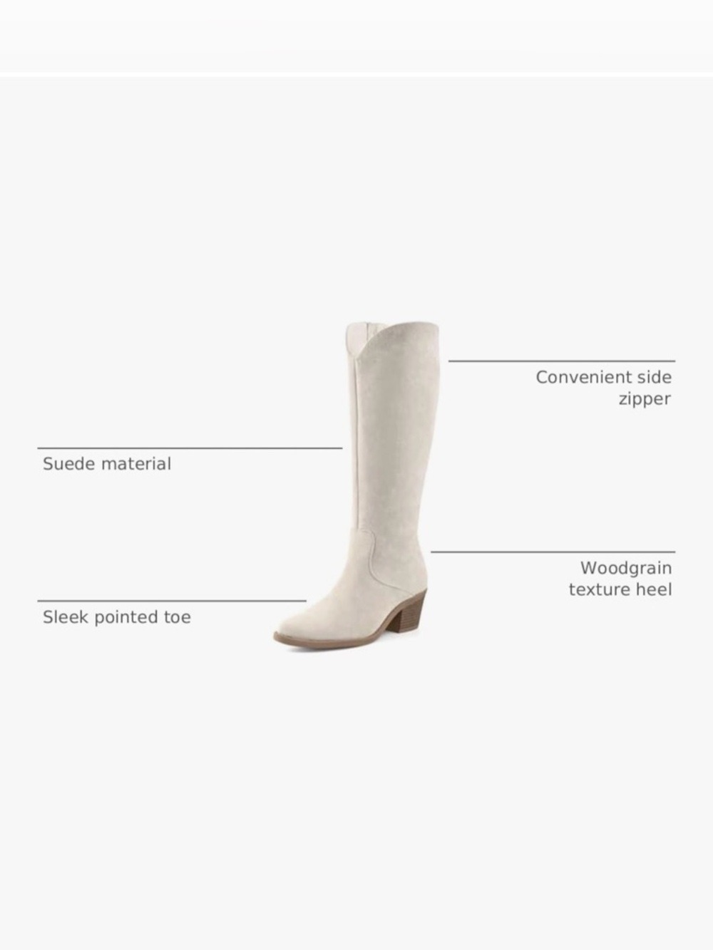 NEW- Knee-High Cream Cowgirl Western Boots - Picture 4 of 16
